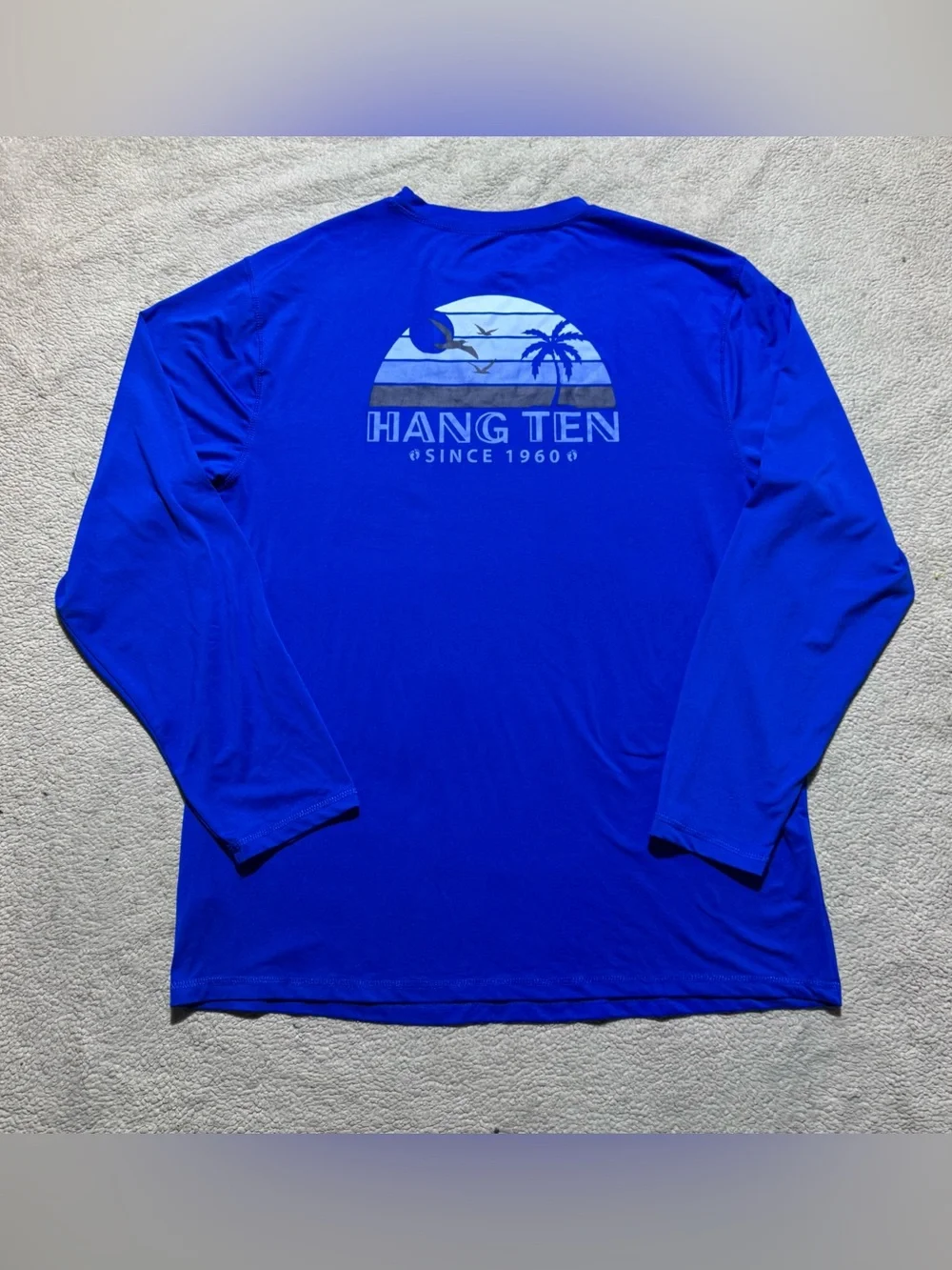 Hang Ten Shirt Mens XL Blue Long Sleeve UV Protection UPF 50+ Crew Neck Summer